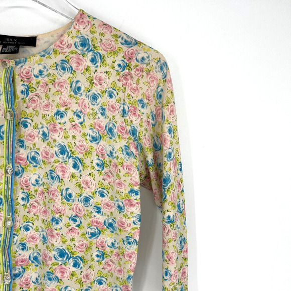 Augus Silk Cardigan Women S Floral Cottage Prairie Feminine Easter Pastel Spring - Picture 6 of 7